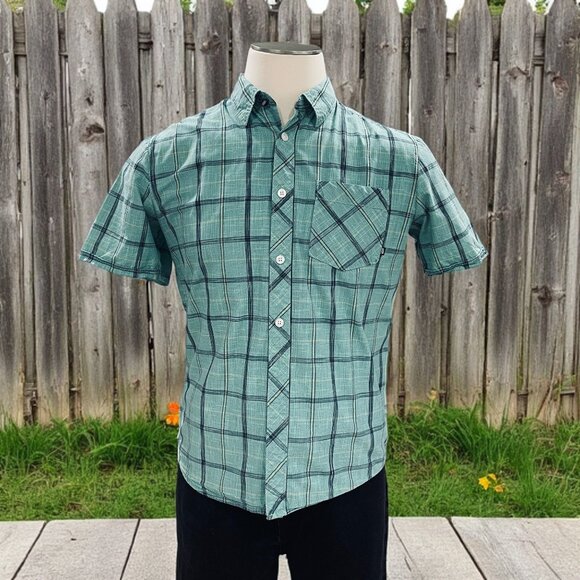 Vans Plaid Button Up Shirt Mens Medium Green Casual Skatewear Short Sleeve - Picture 1 of 9